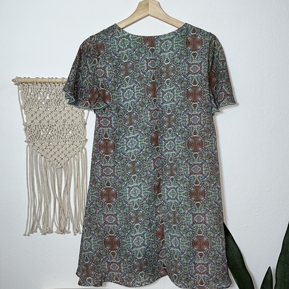 Show Me Your Mumu Kylie A-line Teal Mini Dress Kaleidoscope Flutter Sleeve Sz.S - Picture 6 of 8